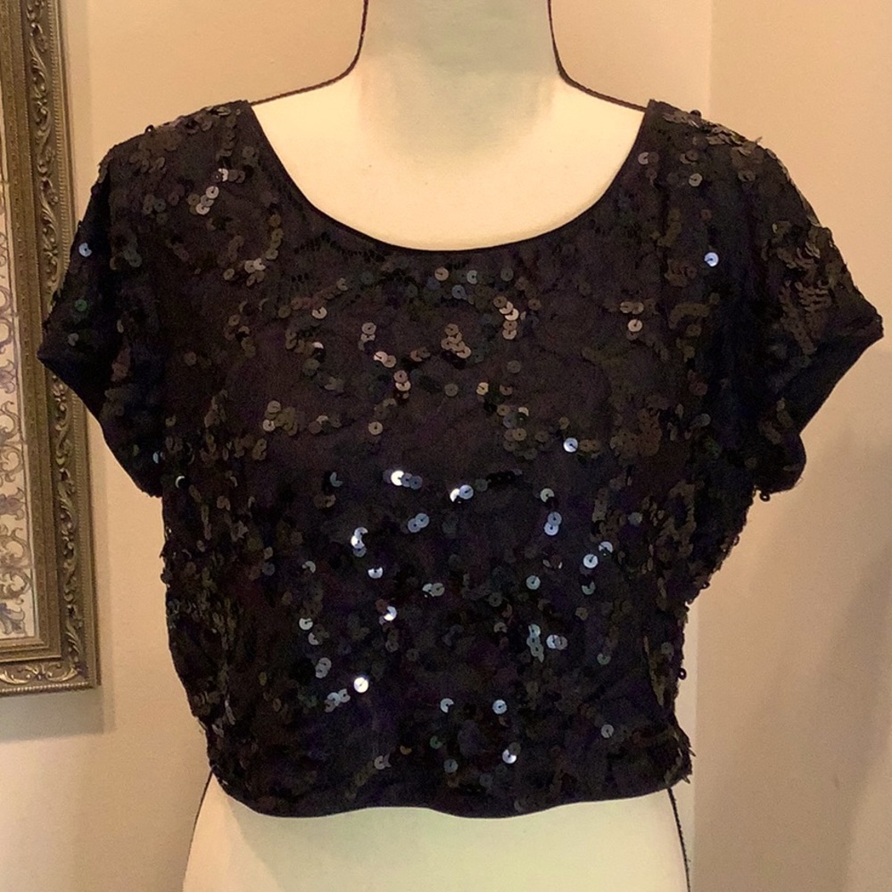 Express Black Sequin Crop Top